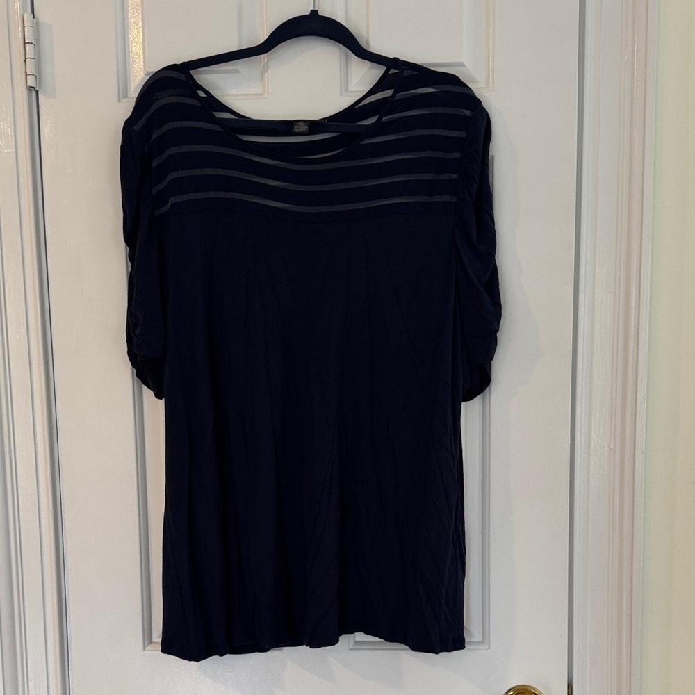 INC International Concepts Navy Sheer Stripe Blouse